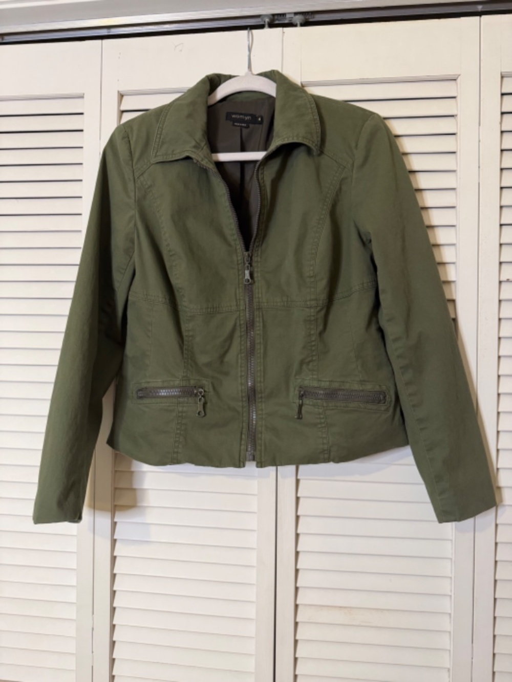 Vintage Womyn Military Green Lightweight Zip Up Jacket w/Pockets Sz 8 Lined